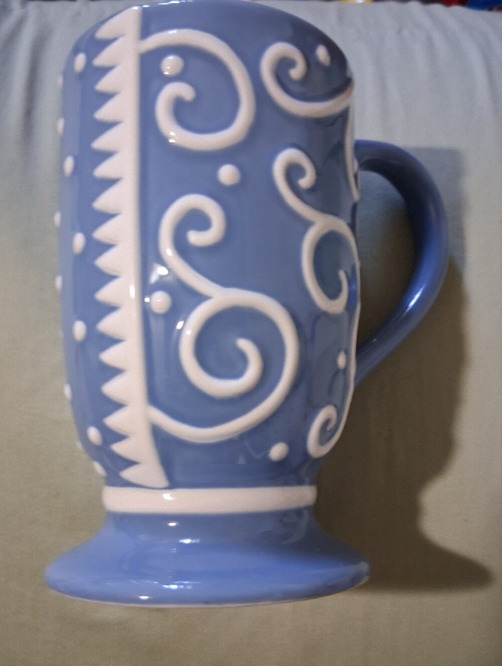 Rare Inspirado 3D Embossed Blue Celestial Star & Dot Design Pedestal Mug